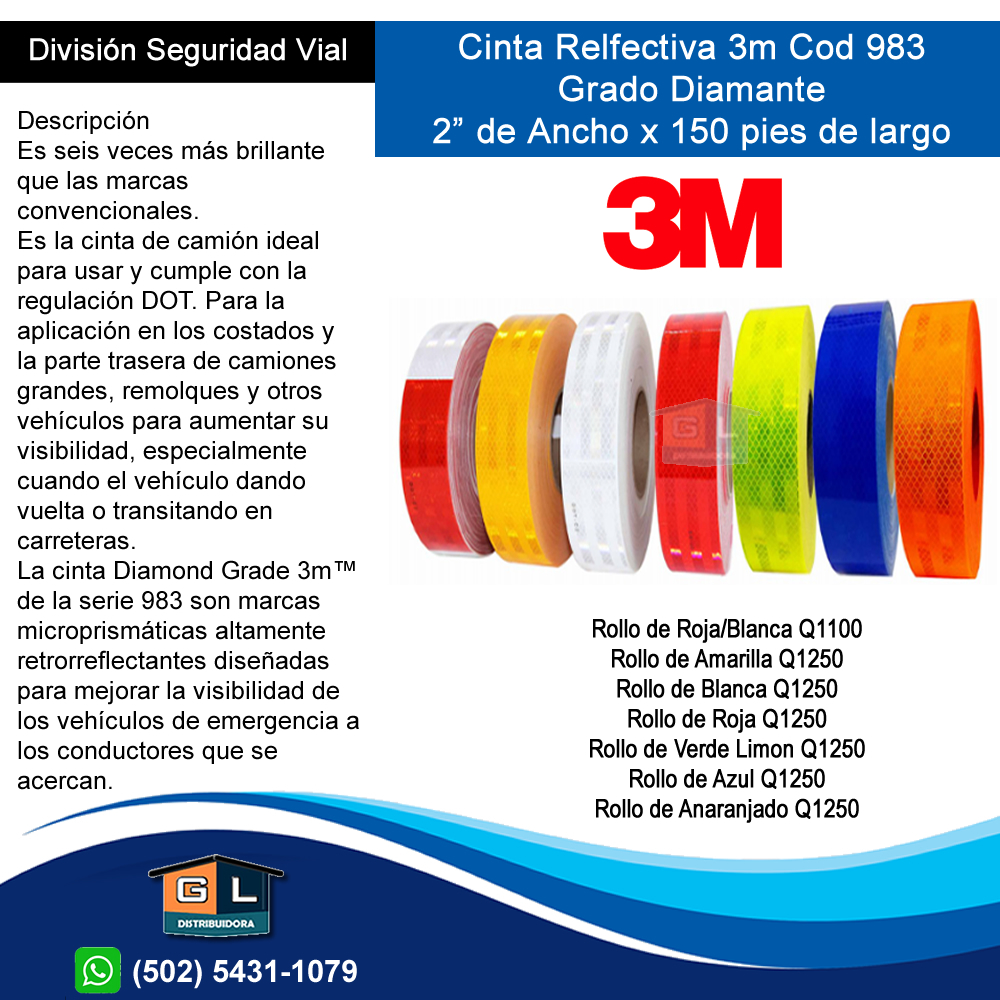Cinta 3M Reflectiva para Transporte Roja Grado Diamante 75 mm X 1 Cm