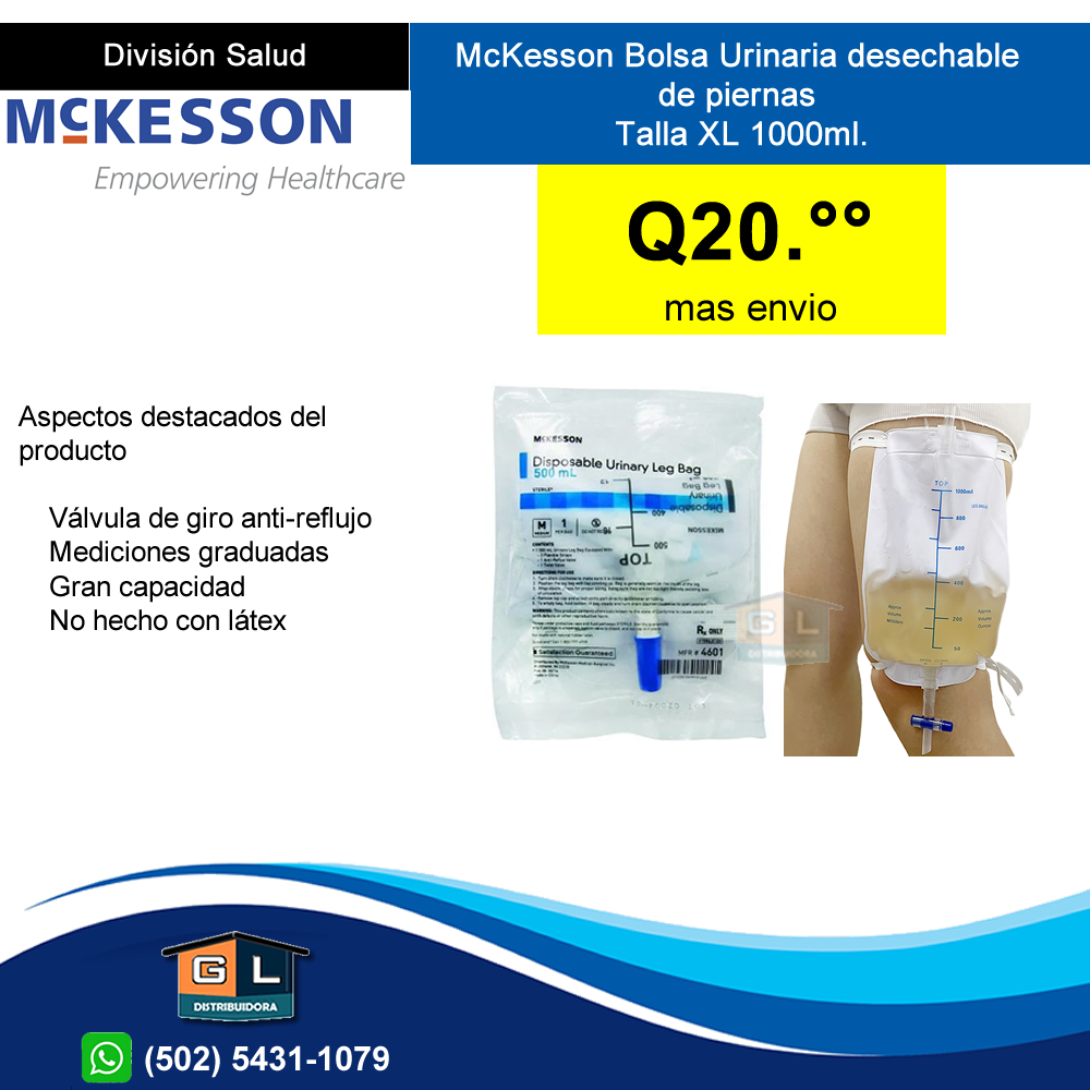 McKesson Bolsa Urinaria desechable de piernas Talla XL 1000ML. - GL ...