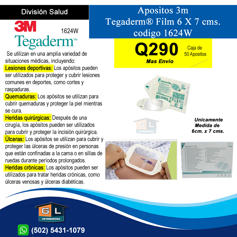 Apositos 3m Tegaderm Film 6 cms. x 7 cms. cod. 1624W - CAJA DE 50 APOSITOS